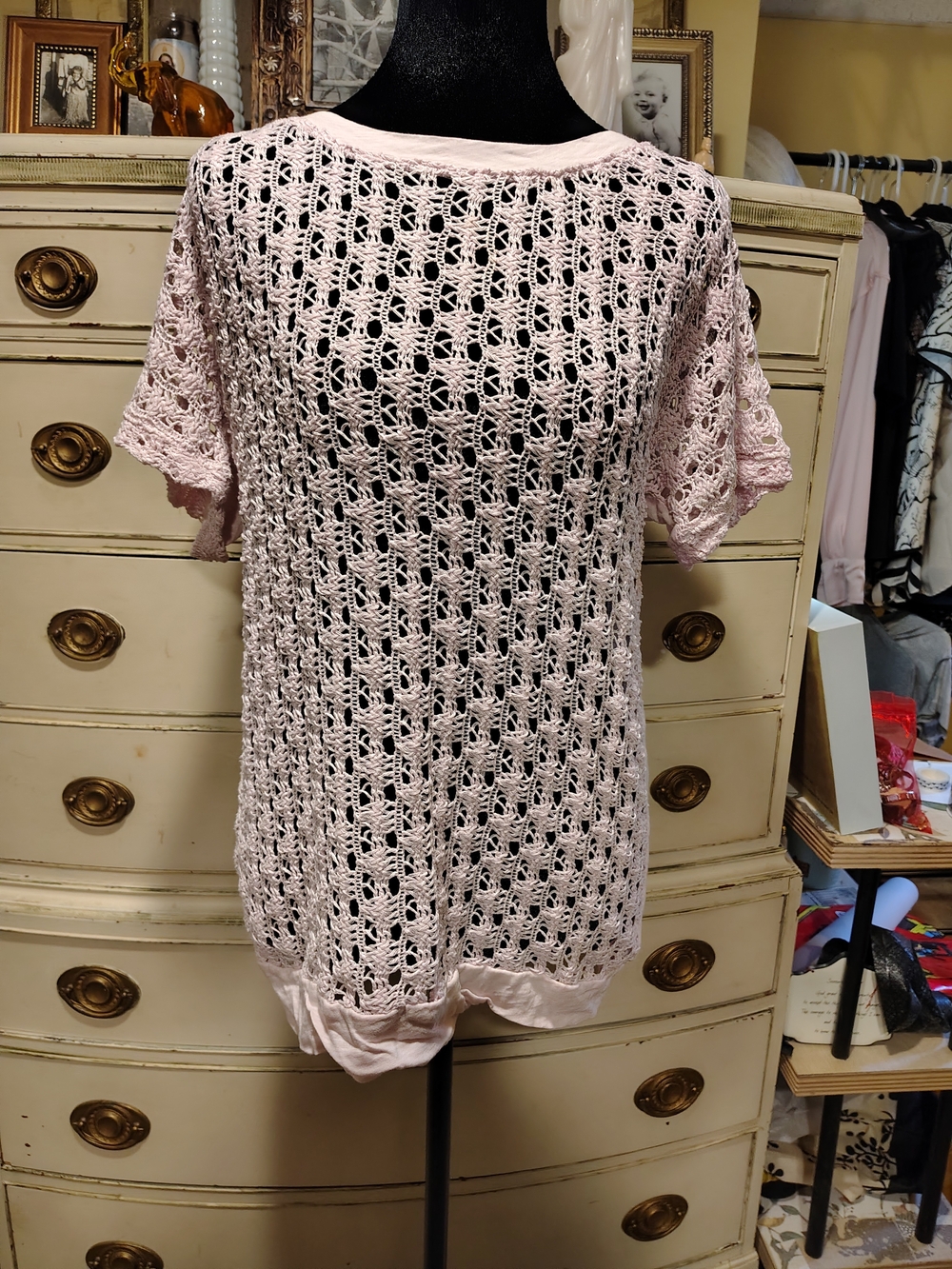 Ruff Hewn Pale Pink Crochet Short Sleeve Tunic